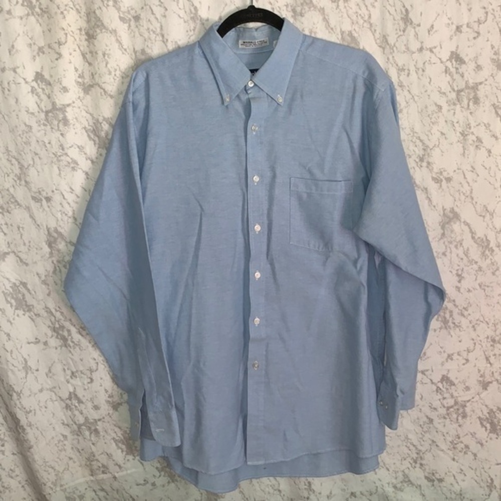 Mens Manhattan Shirtmakers Blue Oxford Button Down Long Sleeve Shirt 17 34/35